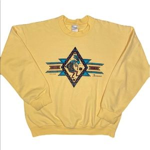 Yellow Arizona Tribal Screenprint Crewneck Sweater